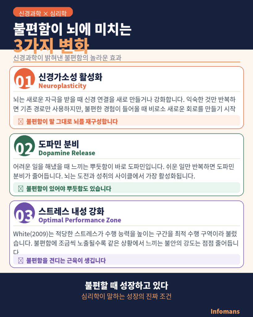 불편함이 뇌에 미치는 3가지 변화(인포그래픽 카드)