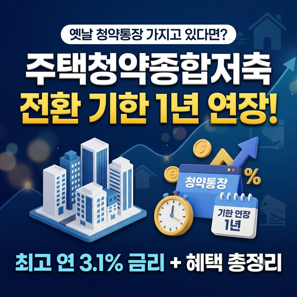 옛날 청약통장을 주택청약종합저축으로 전환 시 기한 1년 연장 및 최고 연 3.1% 금리 혜택을 안내하는 썸네일 이미지