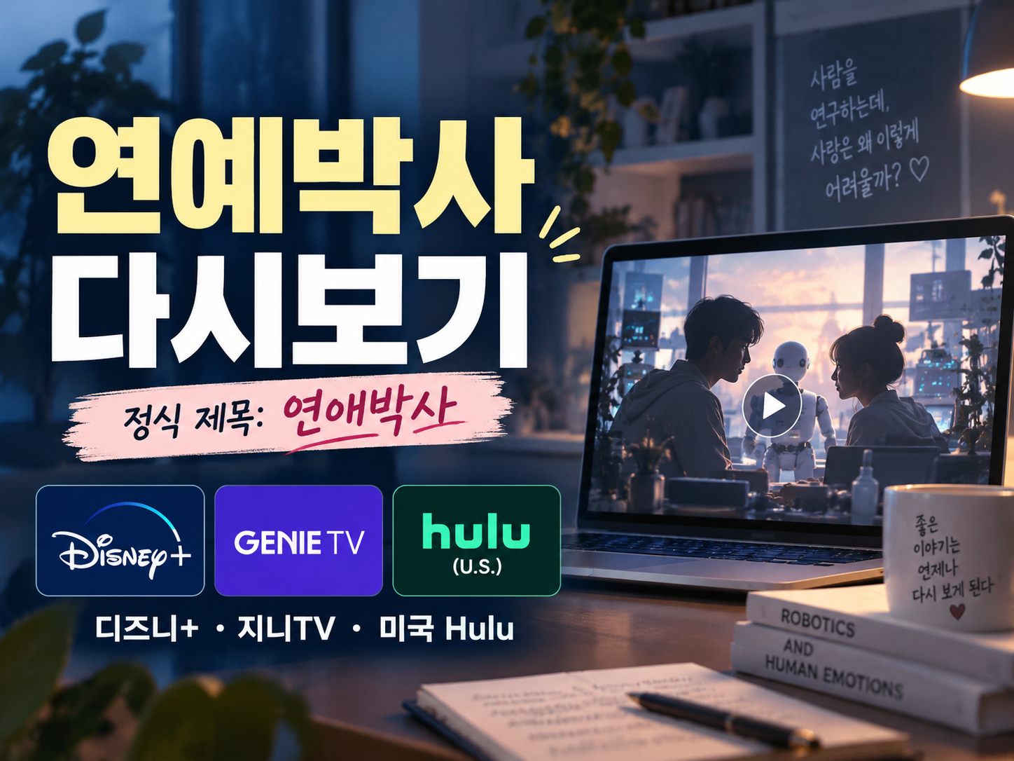 연예박사 다시보기 OTT 안내 이미지, 정식 제목 연애박사 디즈니플러스·지니TV·미국 Hulu 시청 방법